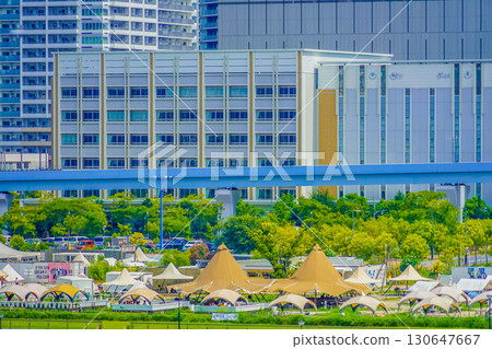 Summer cityscape and tent 130647667