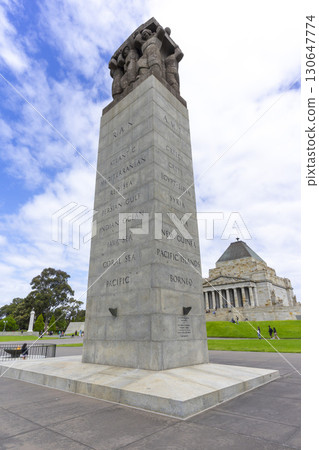 Melbourne, Australia - July 2, 2024 : The Cenotaph, World War II Forecourt in Melbourne, Australia. Previously the General Post Office it is iconic building in Renaissance revival style. 130647774