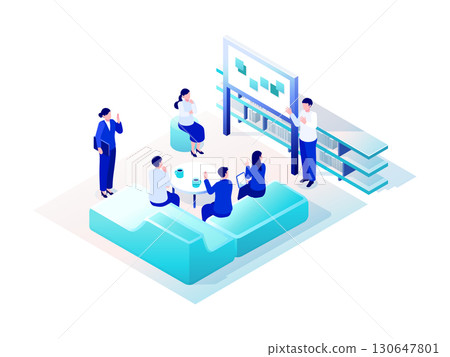 團隊腦力激盪的等距辦公室插圖 130647801