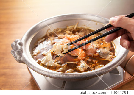 Gout hotpot with luxurious seafood and offal Gout hotpot with luxurious seafood and offal 130647911