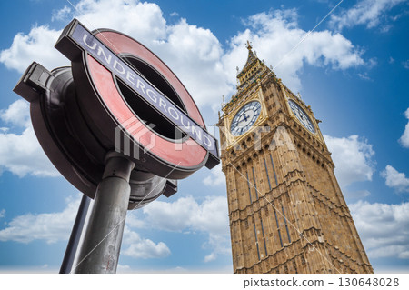 Big Ben and London Underground Roundel in Westminster 130648028