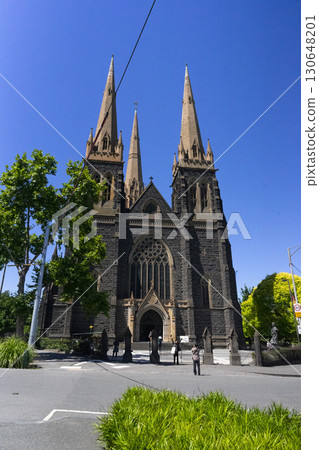 Melbourne, Australia - December 29,2023 : Historical St. Patrick's Cathedral with blue sky in Melbourne, Australia on December 29,2023. 130648201
