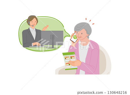A smiling senior woman calling a call center for a bento delivery service on her smartphone 130648216