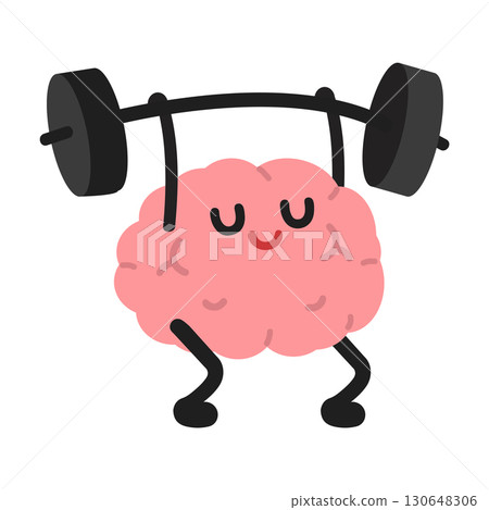 Happy Brain Cartoon Lifting Weights Happy Brain Cartoon Lifting Weights 130648306