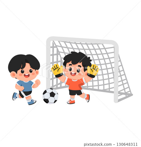 Cartoon Goalkeeper with Soccer Ball Illustration Cartoon Goalkeeper with Soccer Ball Illustration 130648311