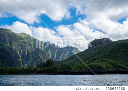 Majestic cliffs of Hakaui Bay, Nuku Hiva, Marquesas Islands, French Polynesia 130648388