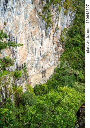 Inca Bridge - Puente Inca - on the Machu Picchu site, a hidden pathway in Peru 130648397