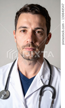 Serious doctor portrait reflecting dedication and expertise 130648547