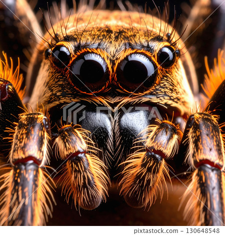 Tarantula macro portrait showing eyes and hairy orange legs Tarantula macro portrait showing eyes and hairy orange legs 130648548