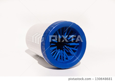 Blue and white pet paw cleaner with soft bristles for easy cleaning Blue and white pet paw cleaner with soft bristles for easy cleaning 130648681