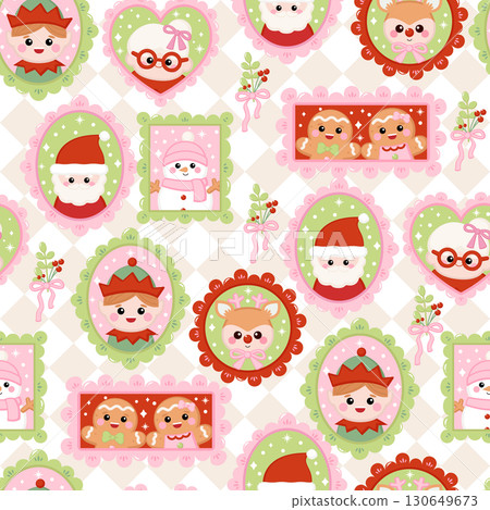 Cute Santa Claus family portrait frames seamless pattern 130649673