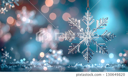 藍色背景上的閃閃發光的雪花裝飾 130649820