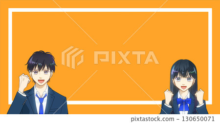 高中或初中男孩和女孩的動漫風格插圖,學校品味,顏色背景,有可用的複印空間 高中或初中男孩和女孩的動漫風格插圖,學校品味,顏色背景,有可用的複印空間 130650071