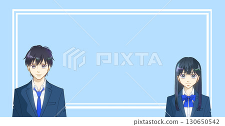 高中或初中男孩和女孩的動漫風格插圖,學校品味,顏色背景,有可用的複印空間 高中或初中男孩和女孩的動漫風格插圖,學校品味,顏色背景,有可用的複印空間 130650542