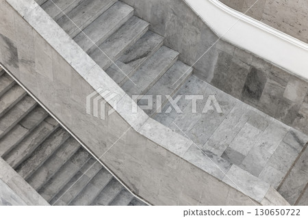 Geometric perspective of a marble staircase showcasing minimalist architecture, 130650722