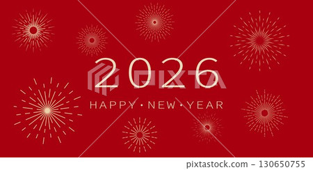 New Year's background. Happy New Year 2026 on a red background. New Year's background. Happy New Year 2026 on a red background. 130650755