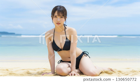 A woman taking gravure photos on the beach 130650772