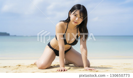 一名女子在沙灘上拍攝寫真 130650773