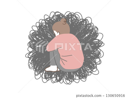 Illustration material of a woman sitting on the floor thinking 130650916