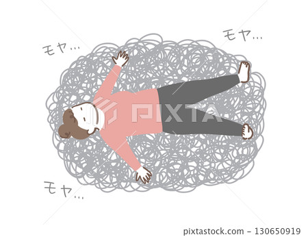 Illustration material of a woman lying on her back thinking Illustration material of a woman lying on her back thinking 130650919