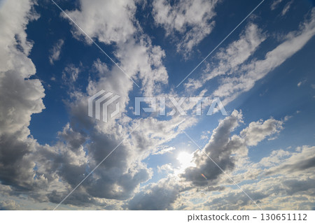 Vibrant and Colorful Clouds Underneath a Beautiful, Clear Blue Sky that Stretches Vastly 130651112