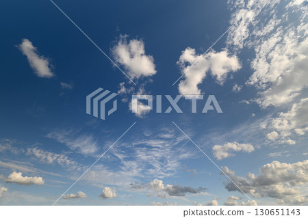 A Calm and Serene Blue Sky with Fluffy, Soft White Clouds Spread Across the Horizon A Calm and Serene Blue Sky with Fluffy, Soft White Clouds Spread Across the Horizon 130651143