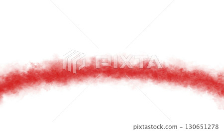 Curved arc of glowing red smoke on transparent background template for mockups and modern visuals with vibrant dense fog effect 130651278