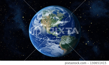 View of Earth from space with vibrant colors and stars in the background 130651415