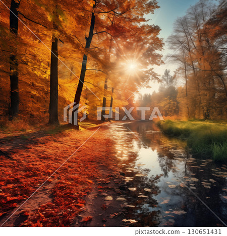 Sunny autumn day in the forest 130651431