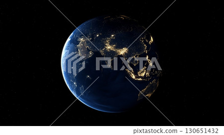 Vibrant night view of Europe showcasing urban areas and landscapes from space 130651432