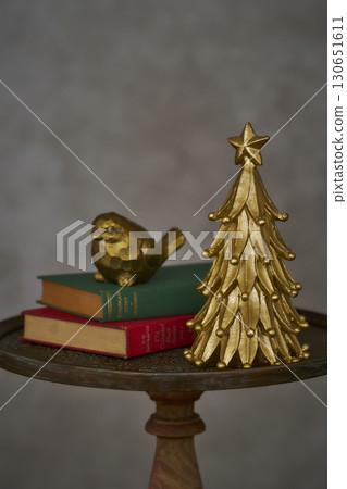 Tabletop tree and bird ornaments - Christmas image Tabletop tree and bird ornaments - Christmas image 130651611
