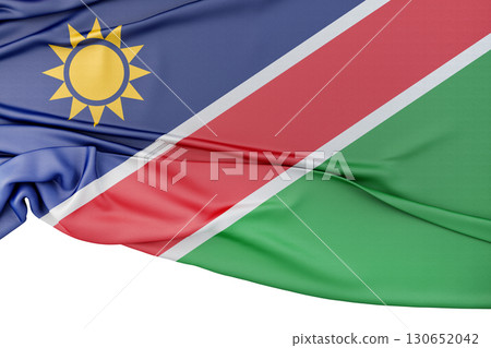 Flag of Namibia isolated on white background with copy space below. 3D rendering 130652042