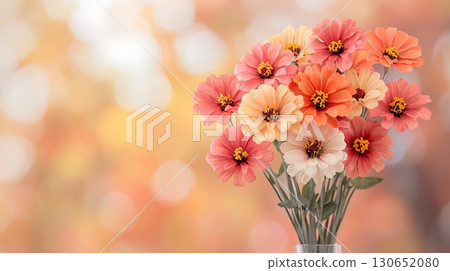 Vibrant Bouquet of Flowers in Soft Focus Background for Romantic or Cheerful Settings Vibrant Bouquet of Flowers in Soft Focus Background for Romantic or Cheerful Settings 130652080