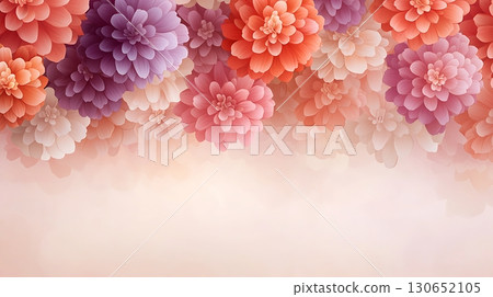Colorful Floral Background with Soft Blossoms in Shades of Pink, Purple, and Orange 130652105