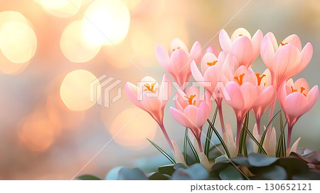 Delicate Pink Flowers with Soft Bokeh Background in Gentle Natural Light 130652121