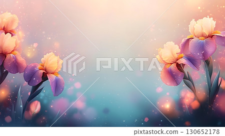 Delicate Iris Flowers with Soft Background and Ethereal Lighting for Creative Projects 130652178