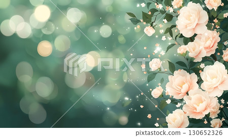Elegant Floral Arrangement with Soft Pink Roses and Sparkling Bokeh Background 130652326