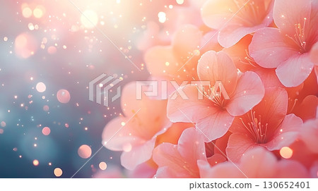 Soft Pink Cherry Blossoms with Gentle Bokeh and Light Flare in a Serene Atmosphere 130652401