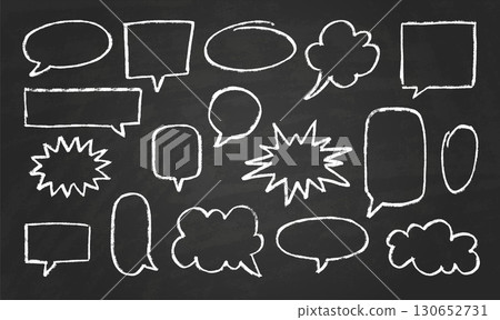 Speech bubble white chalk outline shapes vector set, dialogue cloud shapes, cartoon crayon communication frame, text box Speech bubble white chalk outline shapes vector set, dialogue cloud shapes, cartoon crayon communication frame, text box 130652731