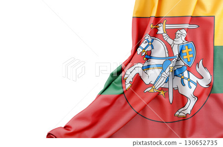 Flag of Lithuania with Coat of arms with empty space on the left. Isolated. 3D Rendering 130652735