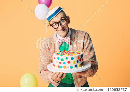 Funny person is celebrating her anniversary alone. Portrait created with ai generative tools. Funny person is celebrating her anniversary alone. Portrait created with ai generative tools. 130652787