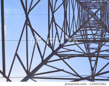 Blue sky and a steel tower seen from directly below Blue sky and a steel tower seen from directly below 130652982