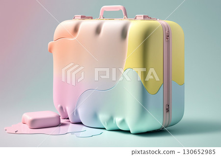 Plastic colorful suitcase for travel. Summer vacation and leisure concept created with ai generative tools. 130652985