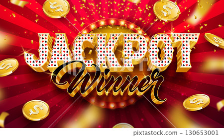 Casino Royal Illustration with 3d Poker Card Symbol Pattern Text Label, Light Bulb Billboard and Gold Coin on Red Background. Vector Luxury Gambling Design with Falling Confetti for Flyer, Invitation 130653001