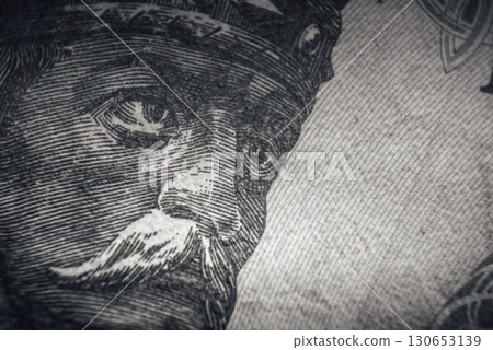 Portrait of Stefan cel Mare (Stephen the Great, also known as Stephen III of Moldavia). Obverse of Moldovan leu banknote Portrait of Stefan cel Mare (Stephen the Great, also known as Stephen III of Moldavia). Obverse of Moldovan leu banknote 130653139