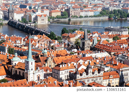 View of Prague historical city center with Charles Bridge over Vltava river. Czech Republic View of Prague historical city center with Charles Bridge over Vltava river. Czech Republic 130653161
