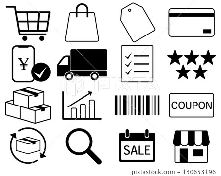 Set of 16 shop icons in monochrome Set of 16 shop icons in monochrome 130653196