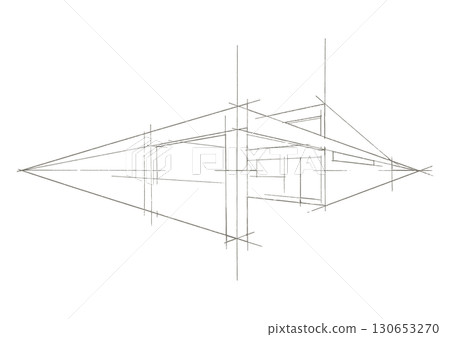 現代單層房屋的手繪透視圖 130653270