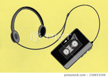 帶耳機的便攜式磁帶播放器，黑色 130653349