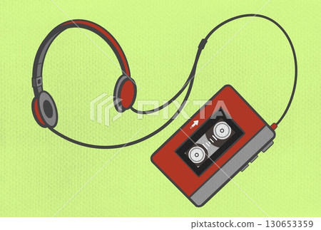 Portable cassette player with headphones, red 130653359